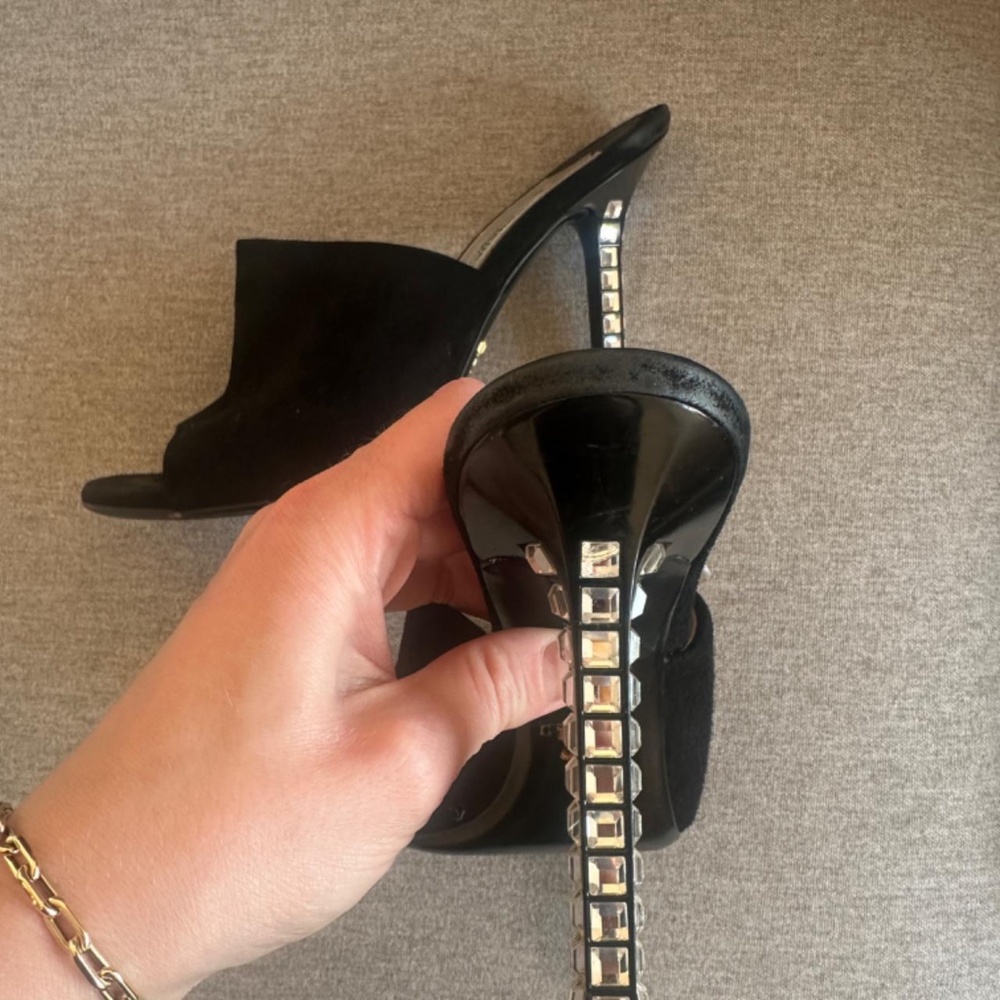 Prada Black Suede Crystal Embellishments Mules/ Slides/ Heels/ Sandals - Picture 4 of 7